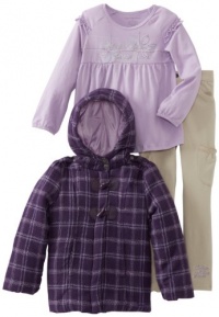 Calvin Klein Girls 2-6X Plaid Hooded Jacket With Lilac Tee And Pant