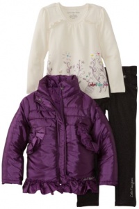 Calvin Klein Girls 2-6X Toddler Jacket With Tee And Dark Gray Jean, Purple, 3T