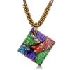 Multicolored Murano Glass Square Pendant on 19 Inch Beaded Cord Necklace