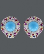 The style this season is all about color! Reinvent yourself with this vibrant earring style from Carlo Viani. Crafted in 14k white gold, stud earrings feature turquoise center stones (7 mm) surrounded by multicolored sapphires (1-7/8 ct. t.w.) and white sapphires (1/4 ct. t.w.). Approximate diameter: 3/4 inch.