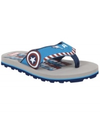 Superhero strides. Keep him light on his feet and feeling like he's on top of the world with these Captain America sandals from Stride Rite.