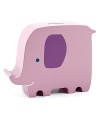 Easily perched on your little one's shelf, this fun wooden elephant bank encourages saving at an early age.