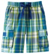 Kitestrings Boys 2-7 Elastic Waist Cargo Pocket Short, Blue Plaid, 6