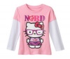 Hello Kitty Nerd Tee - Pink Glitter Graphic Toddler Girl HK Geek Mock Layer Long Sleeve Top (4T)