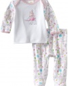 ABSORBA Baby-Girls Newborn Two Piece Footed Pant Set, White/Print, 6-9 Months