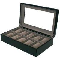 Watch Box for 10 Watches Black Matte Finish XL Extra Large Compartments Soft Cushions Clearance Window