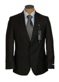 Kenneth Cole Mens 2 Button Black Gray Check Slim Fit Sport Coat Jacket- Size 42R