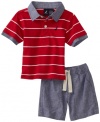 Nautica Infant Boys 2 Piece Polo with Short Set, Carmine, 18/24