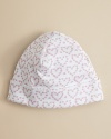 Crafted in ultrasoft pima cotton this cute cuffed hat from Kissy Kissy looks lovely with allover heart prints.