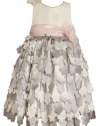 Bonnie Jean Girls 2-6X Shantung Bodice Empire Waist Dress with Die Cut Flowers On Skirt, Silver, 6X