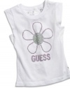 GUESS Kids Girls Little Girl Graphic Flower Top, WHITE (3T)