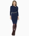 A soft knit cotton dress is detailed with signature shank buttons at the shoulder for casual style.