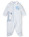 He'll be ready to sail in this footie featuring nautical stripes and sailboat and anchor embroidery. Snap closure from neck to feet make it an easy on and off for changing.