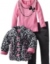 Nannette Baby-girls Infant 3 Piece Leopard Jacket Set, Grey, 18 Months