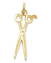 A trendy trim! This polished scissors charm makes the perfect gift for your favorite hair stylist. Crafted in 14k gold. Chain not included. Approximate length: 1-1/10 inches. Approximate width: 1/2 inch.