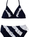 Flapdoodles Girls 7-16 Nautical Ruffle Two Piece Bikini, Navy/White, 14