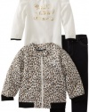 Calvin Klein Girls 2-6X Print Jacket With Tee And Black Jean, Animal, 3T