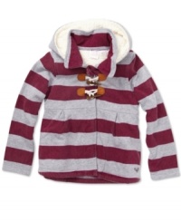 Set sail! The nautical style of this Roxy hoodie is perfect for bundling into for cool nights on the shore.