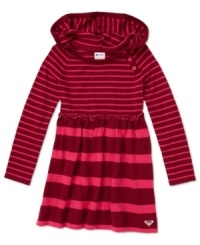 She'll look adorably chic in this funky fun hooded stripe sweater dress by Roxy.