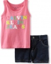 Calvin Klein Girls 2-6X Tee With Denim Short, Pink, 4