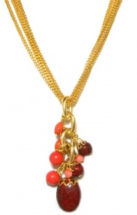 Rachel Reinhardt Caroline 14k Gold Plated Multi-Chain Necklace with Red Turquoise and Coral Bead Cluster