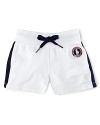 This preppy short from the Official Outfitter of the 2012 United States Olympic Team features a signature Ralph Lauren pony emblem and side-stream stripes.