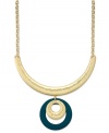 Let your fashion come full circle. Charter Club's stunning frontal necklace highlights seasonal teal color in a gold tone mixed metal setting. Approximate length: 17-1/2 inches + 3-inch extender. Approximate drop length: 5 inches.