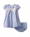 Hartstrings Baby-Girls Newborn Woven Dress And Panty Set, Blue/White Str, 6-9 Months