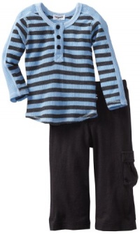 Splendid Littles Baby-Boys Newborn Charcoal Stripe Thermal Henley Set, Sky, 3-6 Months