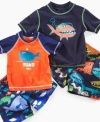 Under the sea or on land, he'll be ready for adventure in one of these adorable rash guard and board short sets from Carter's.