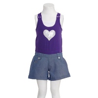 Toddler Girl 2T Purple Sequin Heart Denim Shorts Sleeveless Jumper