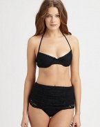 A glamorous lace swim style that offers bra-inspired support, thanks to its underwire cups.Halter strap ties at neckUnderwire cupsAllover laceBack clasp closureFully lined49% nylon/40% spandex/11% polyesterHand washImported of domestic fabric Please note: Bikini bottom sold separately. 