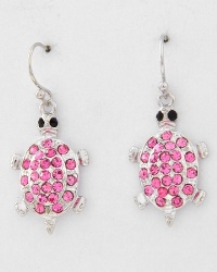 Adorable 1/2 Shimmering Pink Crystal Turtle Charm Dangle Earrings Silver Plated