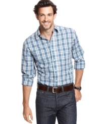 Enhance your casual looks with one of these crisp plaid shirts from Club Room.