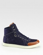 High-top sneaker in nylon guccissima with leather trim.Rubber soleMade in Italy