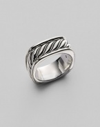 Handsomely detailed, sterling silver sculpted cable square ring. From the Heirloom Collection Overall, 24.7mm diam. Imported