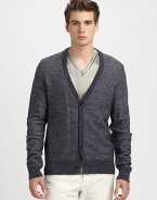 Texture-rich cardigan of sumptuous wool and linen mixes a slub-knit finish with contrasting bands at the collar, cuffs and hem.Button front52% wool/28% polyamide/20%linenDry cleanMade in Italy