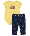 All in the family. She'll feel the love in this colorful bodysuit and pant set from Carter's.