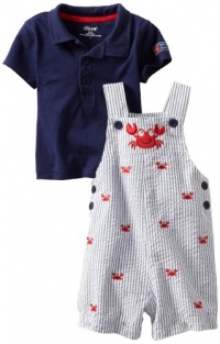 Little Me Baby-Boys Ant Crab Woven Shortall Set, Blue, 12 Months