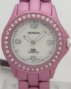 Geneva Quartz Women Watch Rhinestone Accent Fuchsia Enamel Bracelet Watch