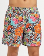 A lively, tropical print brings life to these quick-drying trunks, complete with back eyelets to avoid a ballooning effect.Elastic drawstring waistSide slash, back flap pocketsMesh liningInseam, about 5PolyamideMachine washImported