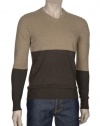 Vince Mens Vneck Sweater Small S Euro 48 Tan & Brown Stripes Pure Cashmere Long Sleeves