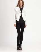 EXCLUSIVELY AT SAKS. Flaunting a cropped fit, this jacket is stylish and undeniably irresistible, thanks to edgy zipper details.Cropped designFabric detail along sleevesFront zipperZippered slash pocketsAbout 24 from shoulder to hemSuede; sleeve detail: polyesterDry clean by suede specialistMade in USA of imported fabric Model shown is 5'9 (175cm) wearing US size Small. 