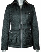 Burberry Brit London Womens Black Zipper Front w/ Belt Quilted Jacket Small