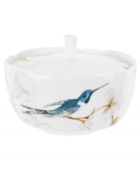 Abuzz with hummingbirds, the airy and bright Nectar sugar bowl brings the outdoors in. Versatile bone china formed in Spode's impressions shapes with a crisp white glaze complements serene country settings.