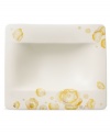 Bright and sunny, the Modern Grace Peonia rim soup bowl flowers in yellow, platinum and gold. A fresh square shape rendered in Villeroy & Boch china creates a distinct table setting for contemporary dining.