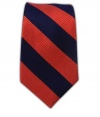 100% Silk Woven Navy and Red Classic Twill Striped Skinny Tie