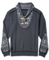 Toggle closure and print details give this Rocawear sweater a uniquely handsome style.