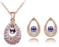 Swarovski Elements Crystal Princess Teardrop Pendant Necklace 47CM And Earrings Jewelry Set - CN9038Z2