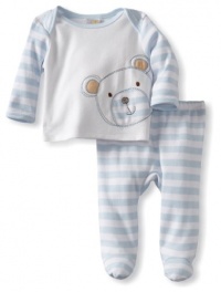 ABSORBA Baby-Boys Newborn Bear Two Piece Footed Pant Set, Blue/Stripes, 0-3 Months